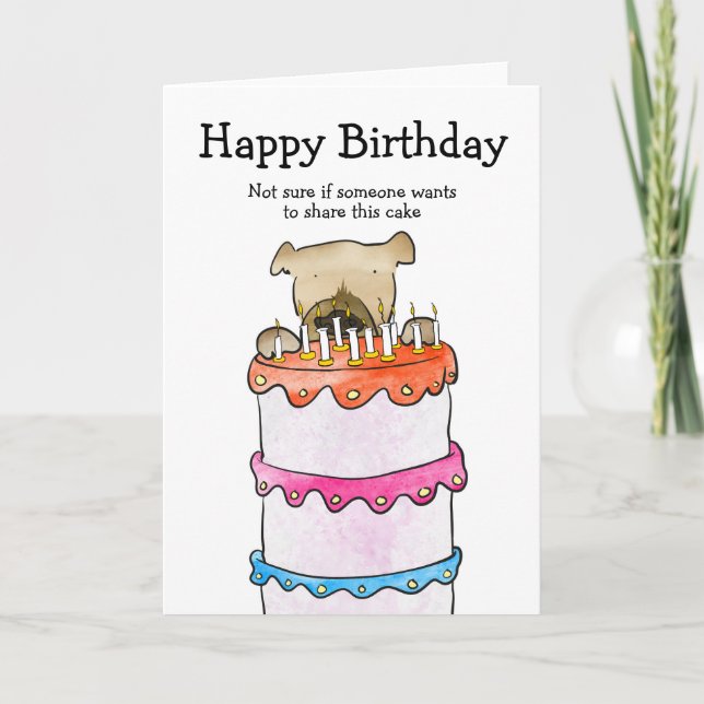 Tarjeta Perro con carta de cumpleaños de pasteles (Anverso)