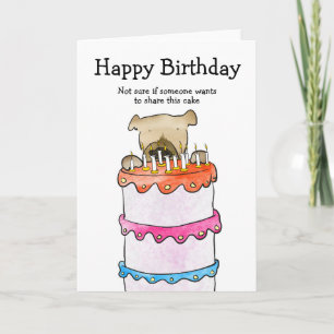 Tarjeta Perro con carta de cumpleaños de pasteles