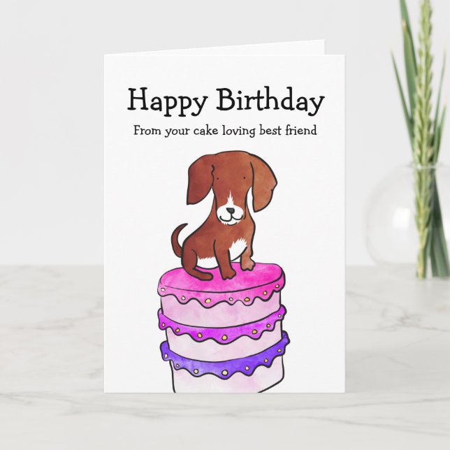 Tarjeta Perro con carta de cumpleaños de pasteles (Anverso)