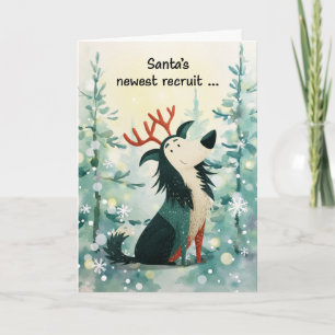 Tarjeta Perro con cuernos de reno divertido Navidad