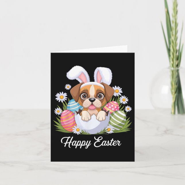 Tarjeta Perro con flores de cerdo con huevo de Pascua (Anverso)