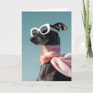Tarjeta Perro con gafas de sol y bufanda elegante