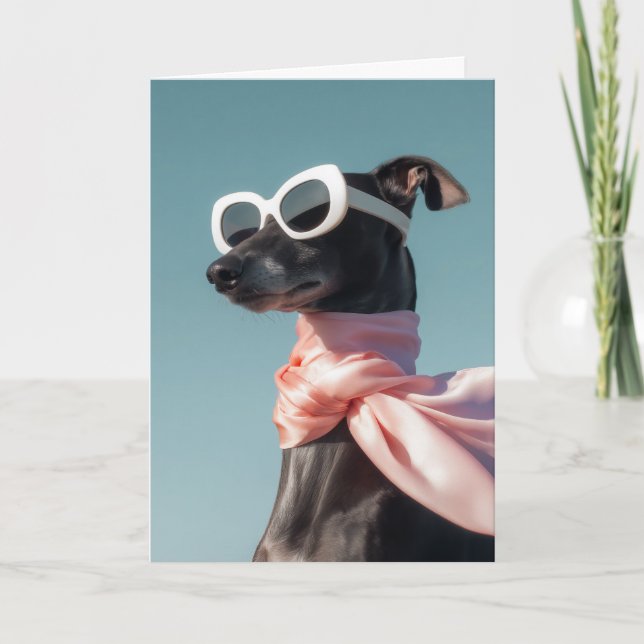 Tarjeta Perro con gafas de sol y bufanda elegante (Anverso)