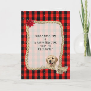 Tarjeta perro con marco de cuerda con Navidades de felpa