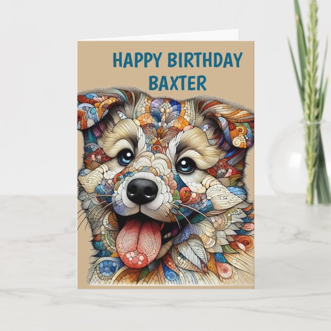 Tarjeta Perro con patrón de estilo mosaico caprichoso (Anverso)