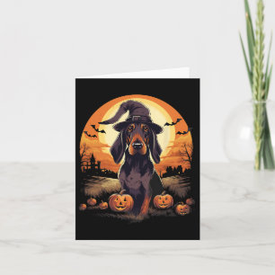 Tarjeta Perro Coonhound Negro y Castaño Espeluznante Bruja