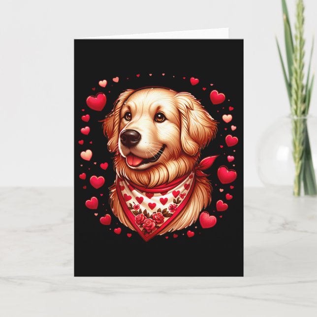 Tarjeta Perro Corazones de San Valentín Retriever Dorado  (Anverso)