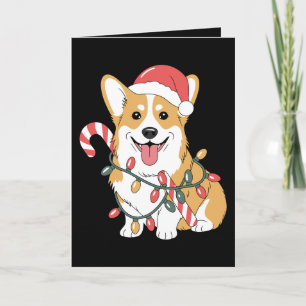 Tarjeta Perro Corgi de Navidad Sombrero de Santa Luces Cañ