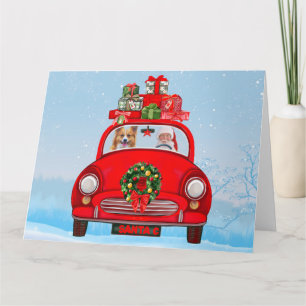 Tarjeta Perro Corgi En Coche Con Papá Noel