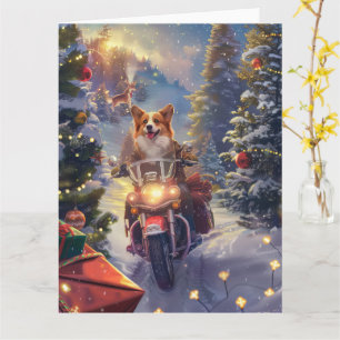 Tarjeta Perro Corgi Montando Motocicleta Navidad