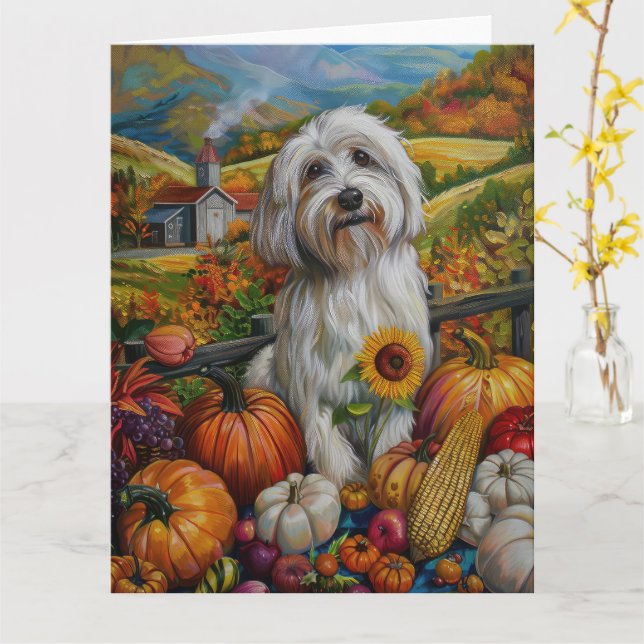 Tarjeta Perro Coton De Tulear Cosecha de Otoño Día de Acci (flor amarilla)