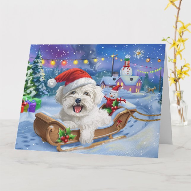 Tarjeta Perro Coton De Tulear en Navidades de Nieve en Sle (flor amarilla)