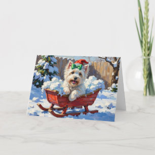 Tarjeta Perro Coton de Tulear Esponjoso Trineo de Navidad 