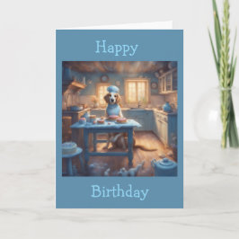 Tarjeta Perro Cottagecore Horneando en la Cocina Cumpleaño
