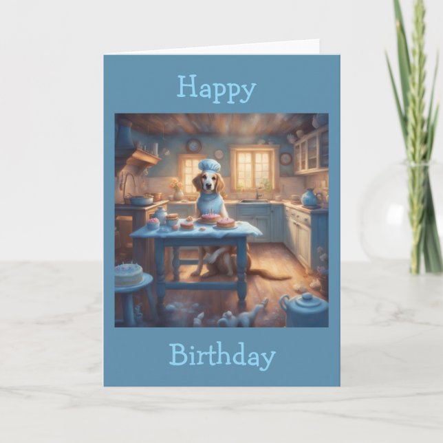 Tarjeta Perro Cottagecore Horneando en la Cocina Cumpleaño (Anverso)