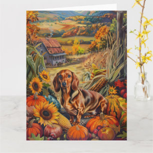 Tarjeta Perro Dachshund Cosecha de Otoño Día de Acción de