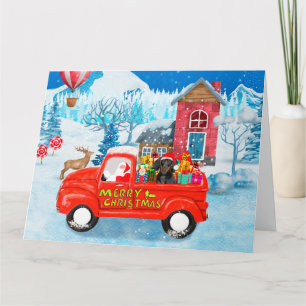 Tarjeta Perro Dachshund en Camión de Entrega de Navidad Ni