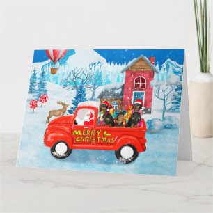 Tarjeta Perro Dachshund en Camión de Entrega de Navidad Ni