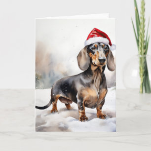 Tarjeta Perro Dachshund en la nieve Navidad