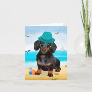 Tarjeta Perro Dachshund en la Playa