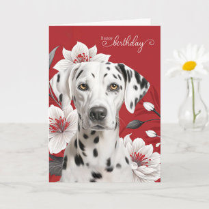 Tarjeta Perro dálmata con Lirios Blancos en Cumpleaños Roj