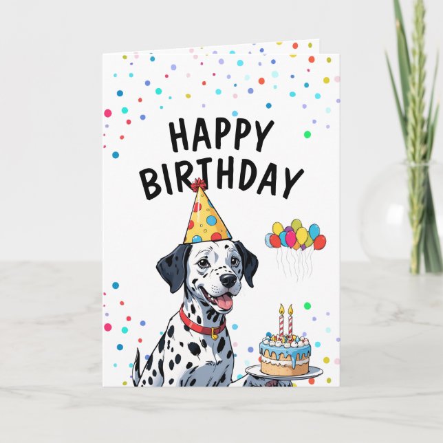 Tarjeta Perro dálmata con pastel cumpleaños (Anverso)