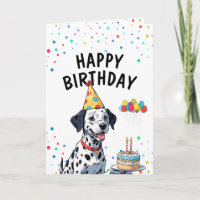 Perro dálmata con pastel cumpleaños