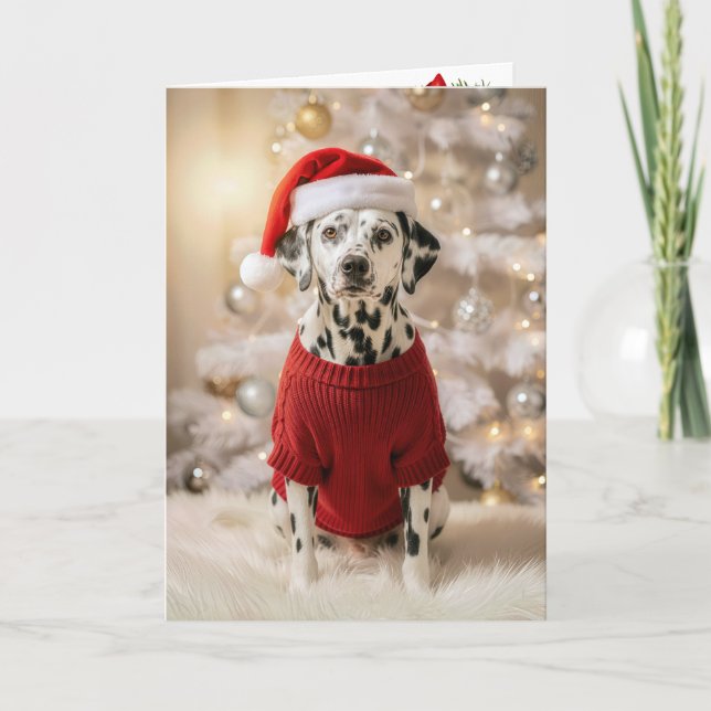 Tarjeta Perro dálmata con un suéter rojo de Navidad (Anverso)
