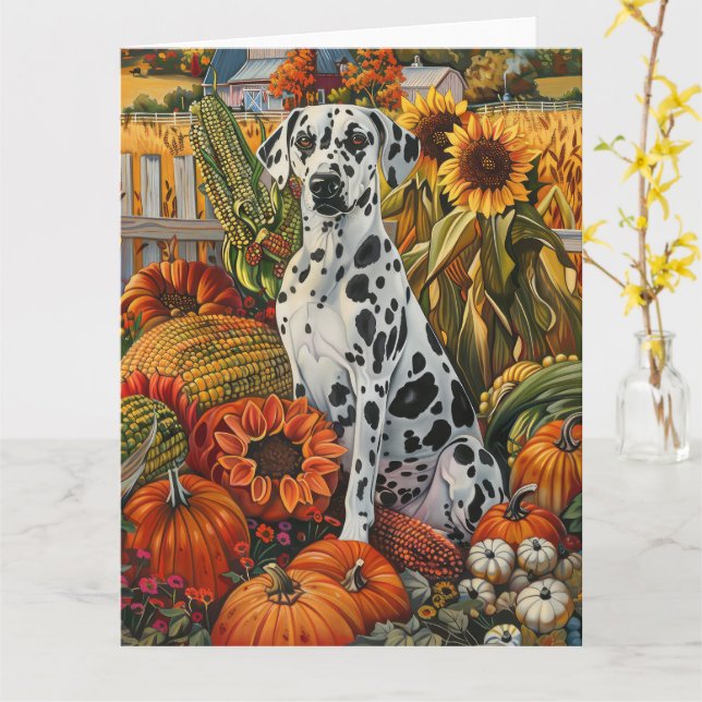 Tarjeta Perro dálmata cosecha de otoño Día de Acción de Gr (flor amarilla)