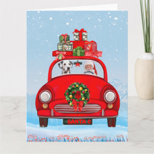 Tarjeta Perro dálmata en coche con Papá Noel 