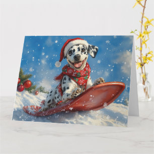 Tarjeta Perro Dálmata en Trineo Deja que Nieve Navidad