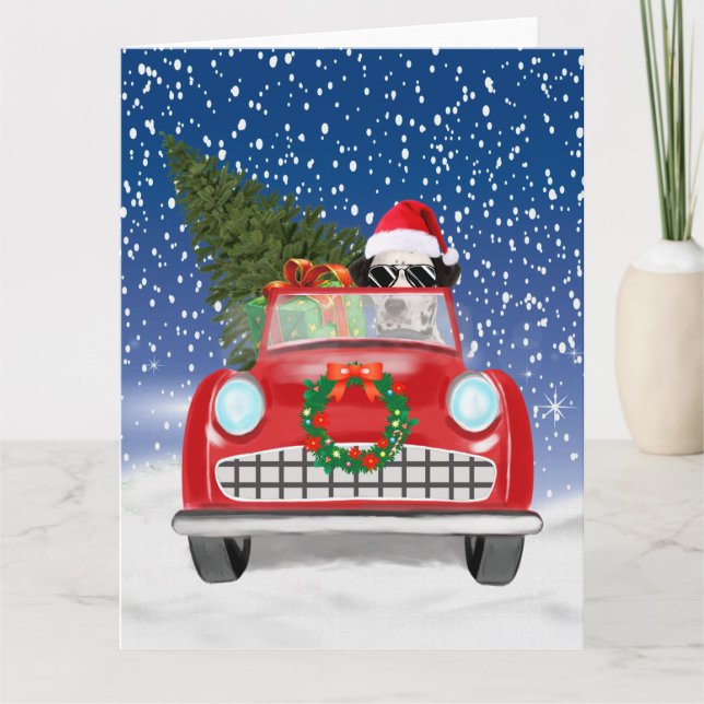 Tarjeta Perro Dalmatiano Conduciendo Coche En Navidades De (Anverso)