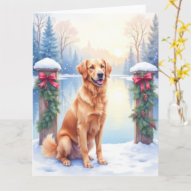 Tarjeta Perro de Agua de Chesapeake en Navidad junto al La (flor amarilla)