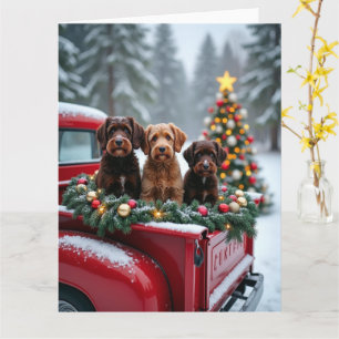 Tarjeta Perro de Agua Portugués Camión Rojo de Navidad Fie