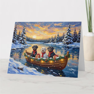 Tarjeta Perro de Agua Portugués Navidad Barco Fiesta
