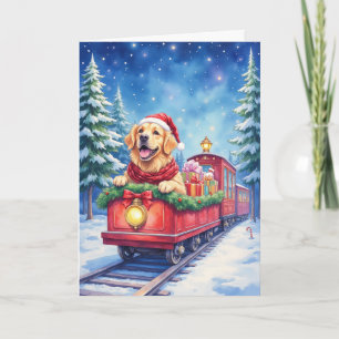 Tarjeta Perro de Agua Retriever Navidad Tren Vacaciones In