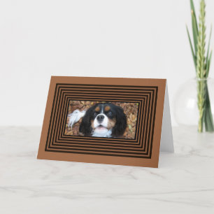 Tarjeta Perro de aguas de rey Charles arrogante en hojas