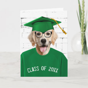 Tarjeta Perro de aguas dorado graduado con gorra verde