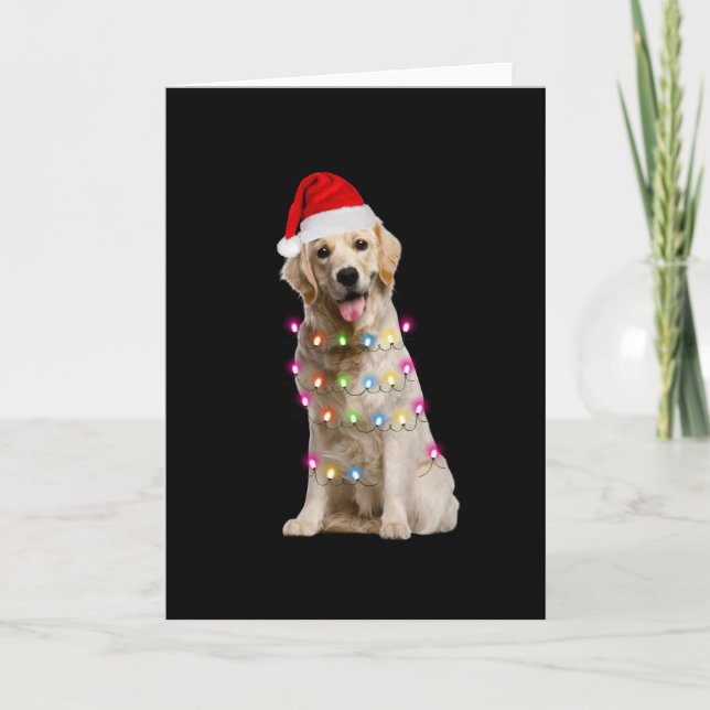 Tarjeta perro de aguas retriever dorado sentado con navida (Anverso)