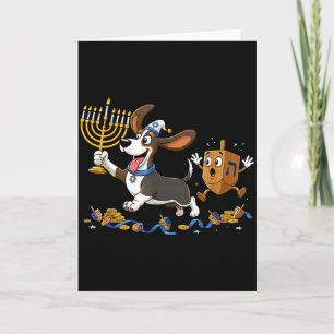 Tarjeta Perro de Apuesta Divertida Dreidel Menorah Janucá
