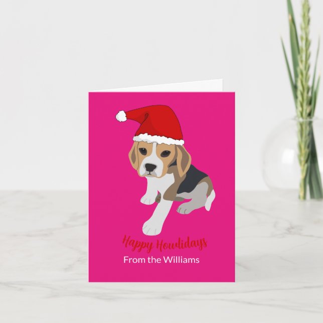 TARJETA PERRO DE BEAGE ROSA EN NAVIDADES SANTA HAT XMAS (Anverso)
