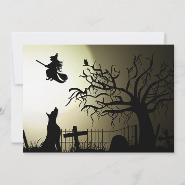 Tarjeta Perro de Brujas y Amortiguadores de Halloween (Anverso)