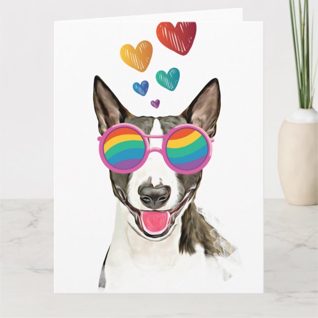 Tarjeta Perro de Bull Terrier con El día de San Valentín d (Anverso)