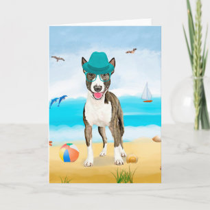 Tarjeta Perro de Bull Terrier en la playa