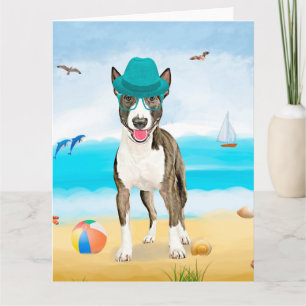 Tarjeta Perro de Bull Terrier en la playa