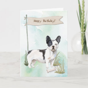 Tarjeta Perro de Bulldog blanco y negro francés bajo cumpl