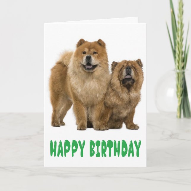 Tarjeta Perro de cachorro verde feliz cumpleaños Chow Chow (Anverso)