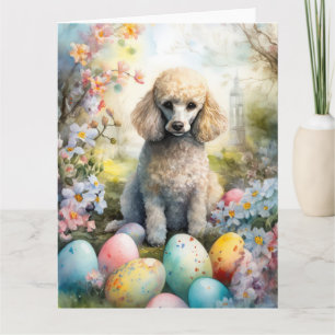 Tarjeta Perro de canapé con festividad de huevos de Pascua