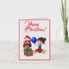 Tarjeta Perro de caniche con personalizado y navidad de ni