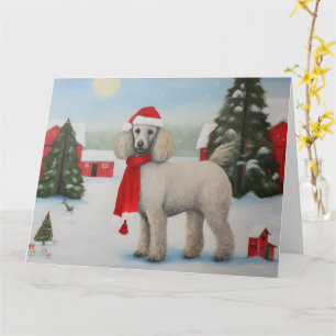 Tarjeta Perro de caniche en Navidades de nieve